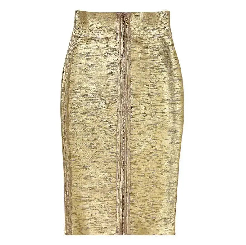 Gold Bandage Bodycon Midi Skirts