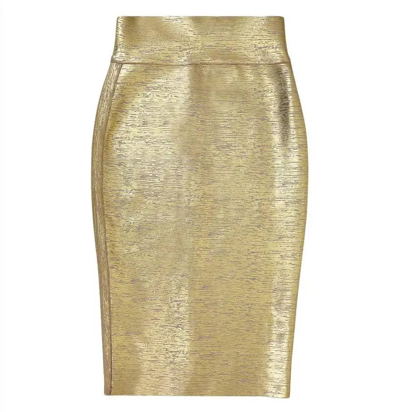 Gold Bandage Bodycon Midi Skirts