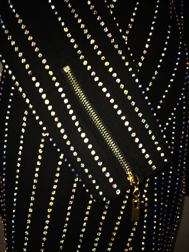 Black diamante v-neck long sleeve dress