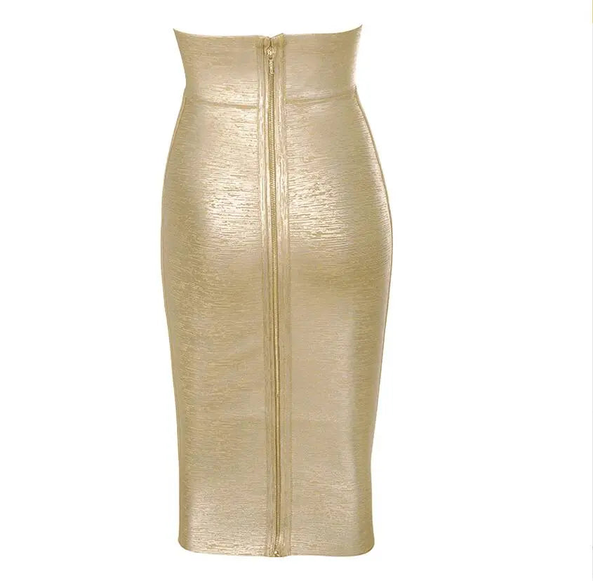 Gold Bandage Bodycon Midi Skirts