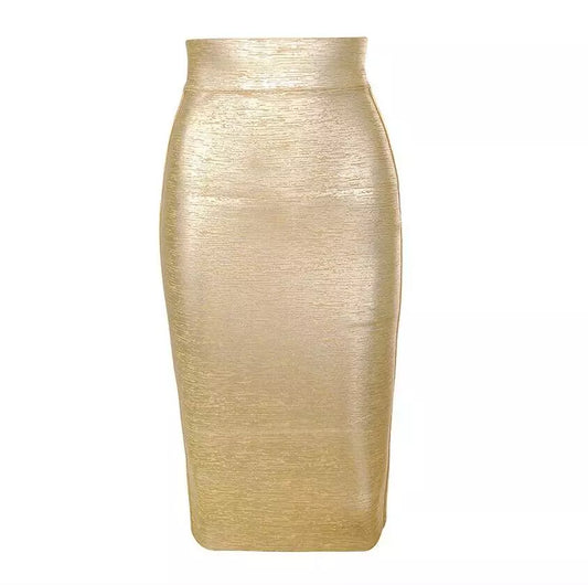 Gold Bandage Bodycon Midi Skirts