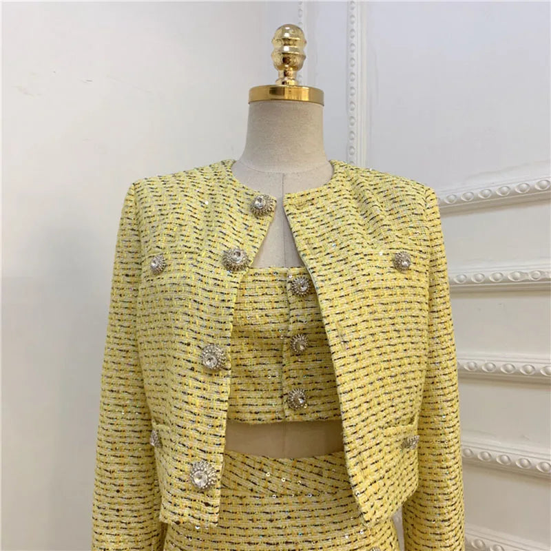 Sequinned Jacket Skirt Suit 3 piece Set