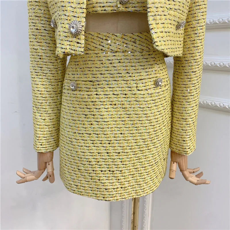 Sequinned Jacket Skirt Suit 3 piece Set