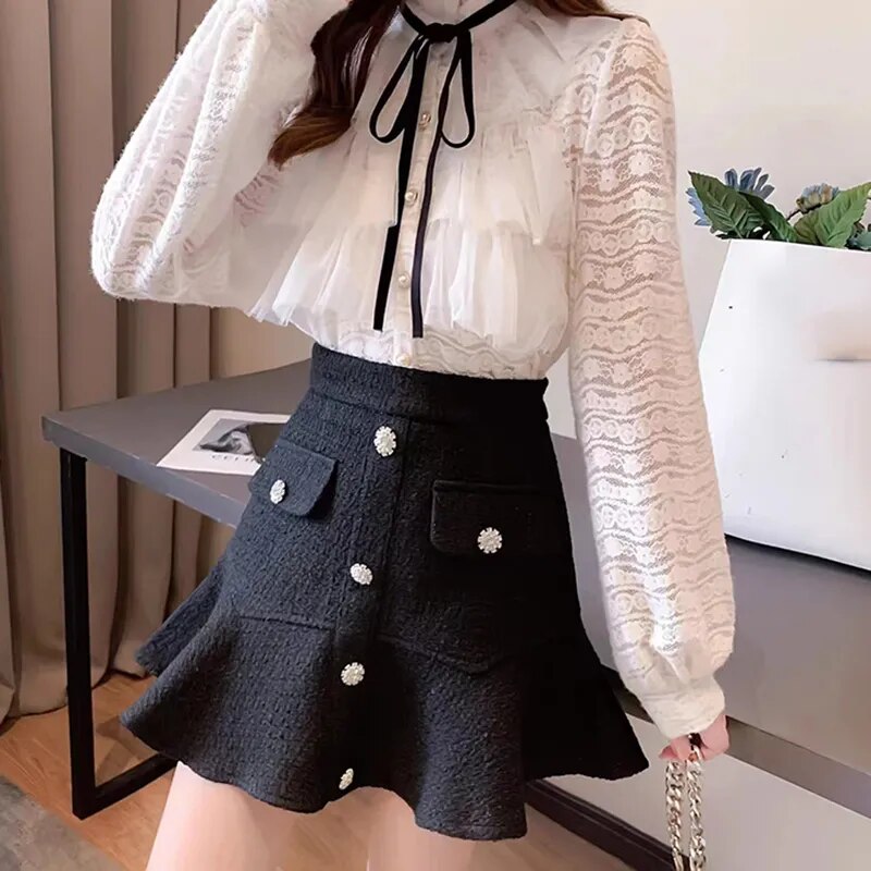Chic Ruffles Tweed Skirt
